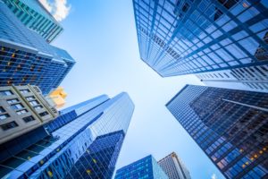 Looking up at office towers