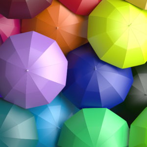 a bunch of colorful umbrellas
