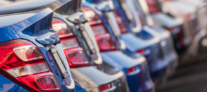 Brake Lights on a Row of Blue Cards