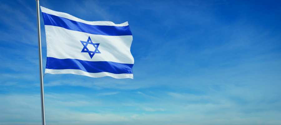 Flag of Israel in front of sky